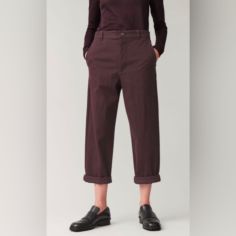 NWT COS Relaxed Button Up Chinos Trousers Purple Cotton Nylon Spandex High Rise